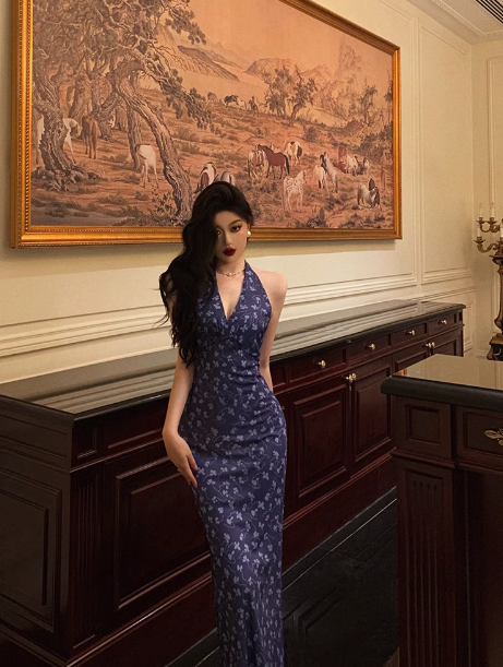 Sexy Mermaid Halter Blue 18th Birthday Dress Long Party Birthday Outfits For Women DP0185