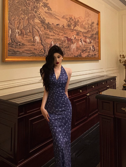 Sexy Mermaid Halter Blue 18th Birthday Dress Long Party Birthday Outfits For Women DP0185