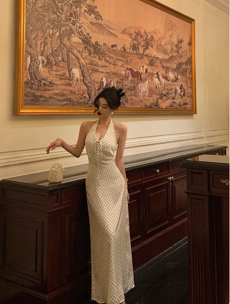 Pretty Sheath Halter Black Polka Dots 21st Birthday Dress Party Outfits Birthday Outfits For Women DP0190