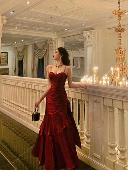 Sexy Mermaid Spaghetti Straps Burgundy 21st Birthday Dress Holiday Party Birthday Outfits For Women DP0192