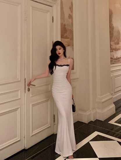 Sexy Mermaid Spaghetti Straps White Floral 21st Birthday Dress Holiday Party Birthday Outfits For Women DP0181