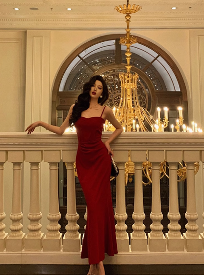 Pretty Mermaid Spaghetti Straps Burgundy 18th Birthday Dress Long Party Birthday Outfits For Women DP0158