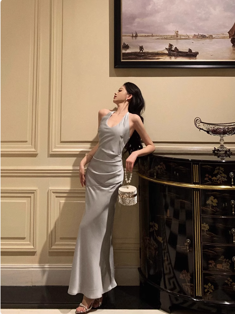 Sexy Mermaid Halter Light Blue 18th Birthday Dress Long Party Birthday Outfits For Women DP0177