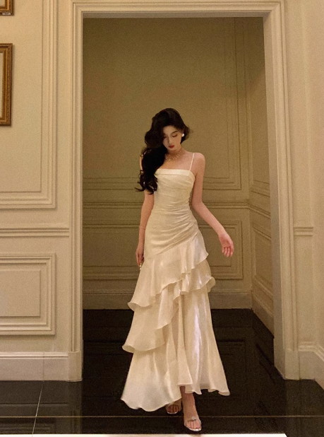 Sexy Mermaid Spaghetti Straps White 21st Birthday Dress Holiday Outfit Birthday Outfits For Women DP0194