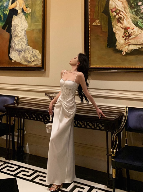 Pretty Mermaid Spaghetti Straps White 18th Birthday Dress Long Party Birthday Outfits For Women DP0166