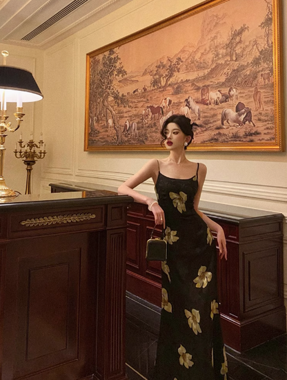 Vintage A line Spaghetti Straps Black 18th Birthday Dress Long Party Gown Birthday Outfits For Women DP0195