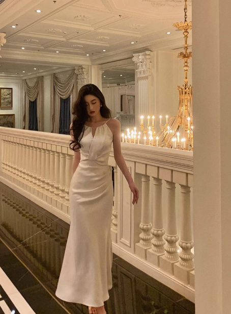 Vintage Mermaid Halter White Sleeveless 18th Birthday Dress Party Gown Birthday Outfits For Women DP0203