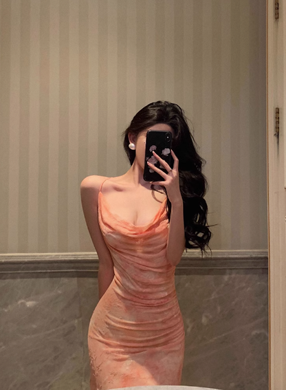 Sexy Mermaid Spaghetti Straps Pink Floral 21st Birthday Dress Holiday Party Birthday Outfits For Women DP0180