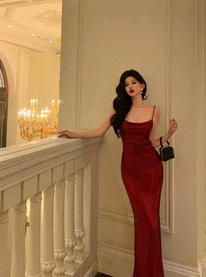 Sexy Mermaid Spaghetti Straps Burgundy 21st Birthday Dress Holiday Outfit Birthday Outfits For Women DP0193