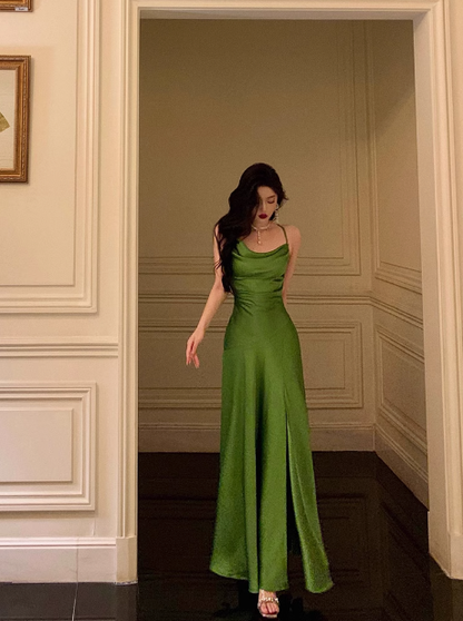 Sexy A line Spaghetti Straps Green Slit 21st Birthday Dress Holiday Party Birthday Outfits For Women DP0179