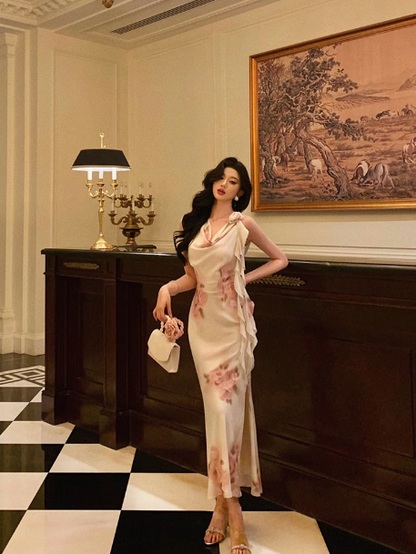 Sexy Sheath Swing Collar Floral Pink 18th Birthday Dress Holiday Party Birthday Outfits For Women DP0163