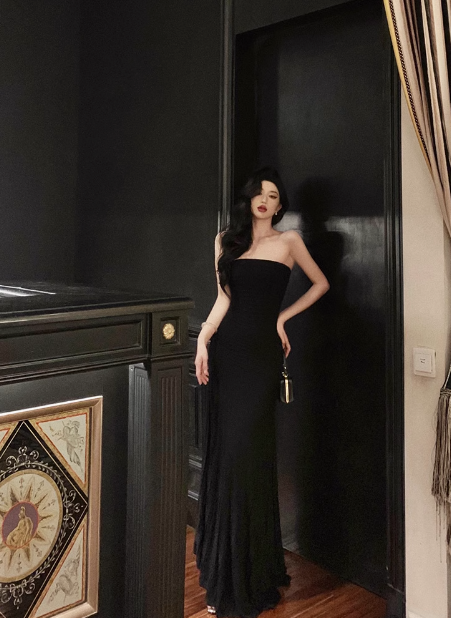 Sexy Mermaid Strapless Black 18th Birthday Dress Floor Length Party Birthday Outfits For Women DP0165