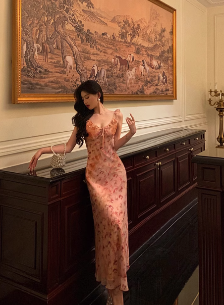 Sexy Sheath V Neckline Floral Pink 18th Birthday Dress Holiday Party Birthday Outfits For Women DP0168