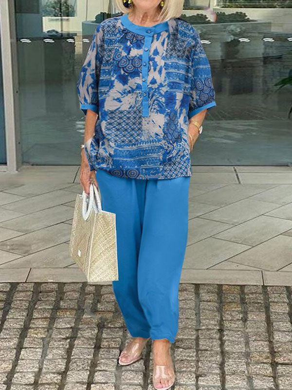 Ladies Exquisite Printed Top And Trousers Two-Piece Set