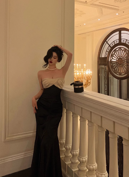 Elegant Mermaid Sweetheart Black Satin 23rd Birthday Dress Party Gown Birthday Outfits Birthday Dress Ideas For Women DP1488