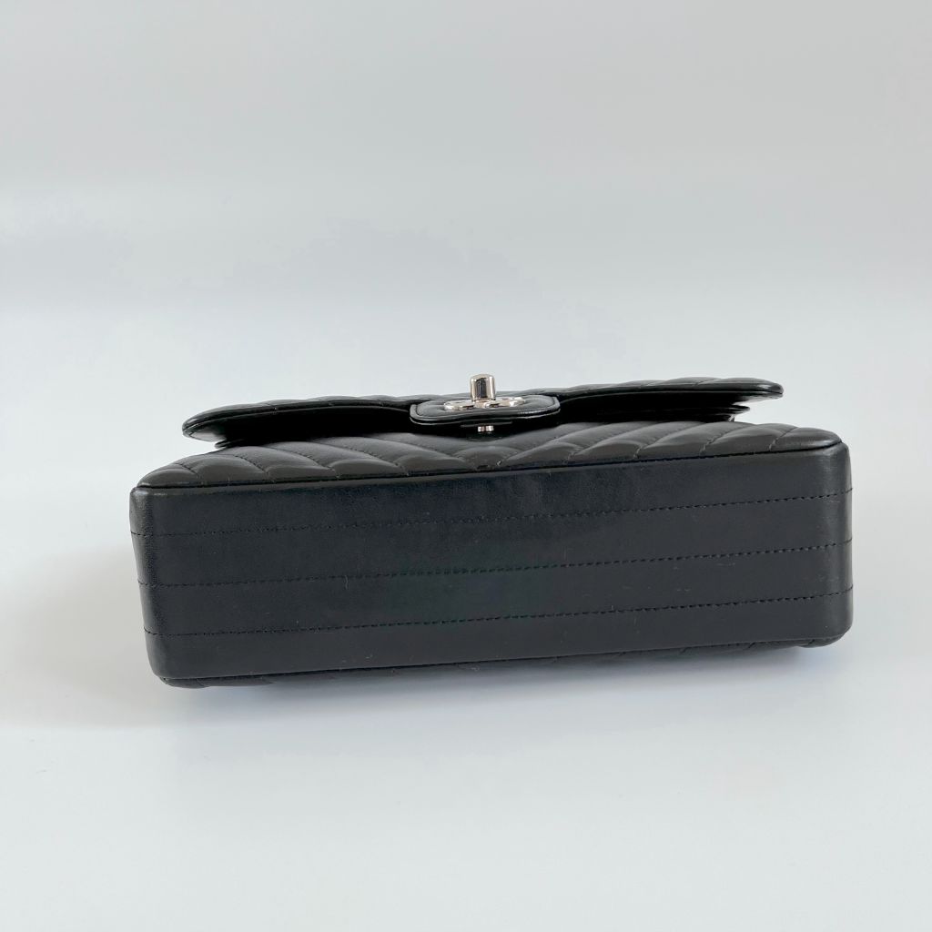 Chanel black chevron quilted leather double flap bag