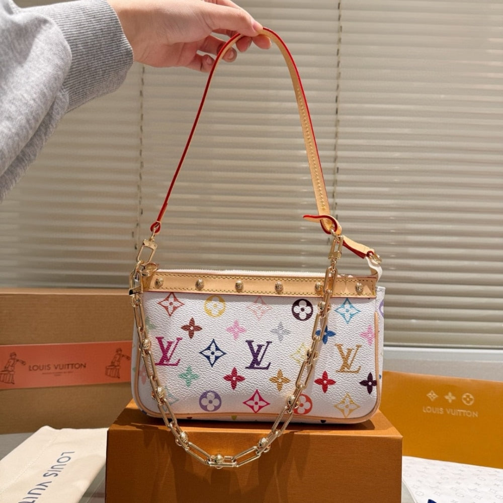 LOUIS VUITTON X TAKASHI MURAKAMI POCHETTE ACCESSORIES MULTICOLORE BLANC 21CM M13404
