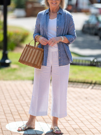 Solid Color Cotton and Linen Elegant Ladies Shirt