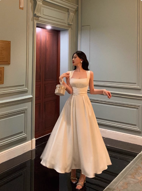 Pretty A Line Square Neckline White 18th Birthday Dress Party Outfits Birthday Outfits For Women DP0171