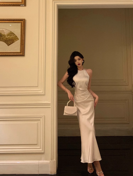 Sexy Mermaid Halter White Satin 18th Birthday Dress Ankle Length Party Birthday Outfits For Women DP0162