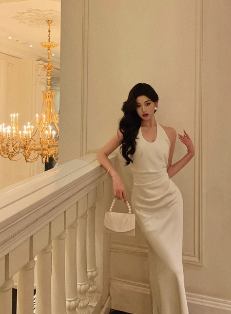 Sexy Mermaid Halter White Satin 18th Birthday Dress Ankle Length Party Birthday Outfits For Women DP0164