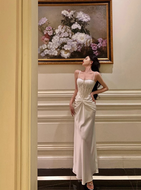 Pretty Mermaid Spaghetti Straps White 18th Birthday Dress Long Party Birthday Outfits For Women DP0166