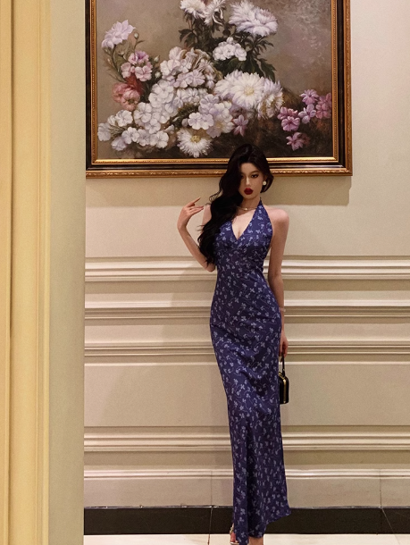 Sexy Mermaid Halter Blue 18th Birthday Dress Long Party Birthday Outfits For Women DP0185