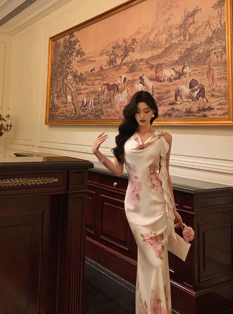 Sexy Sheath Swing Collar Floral Pink 18th Birthday Dress Holiday Party Birthday Outfits For Women DP0163