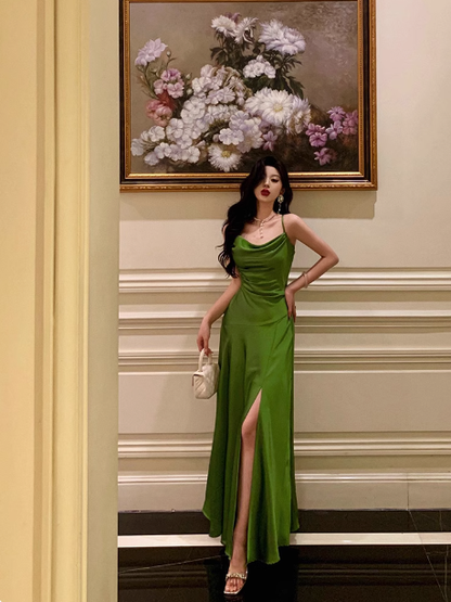 Sexy A line Spaghetti Straps Green Slit 21st Birthday Dress Holiday Party Birthday Outfits For Women DP0179