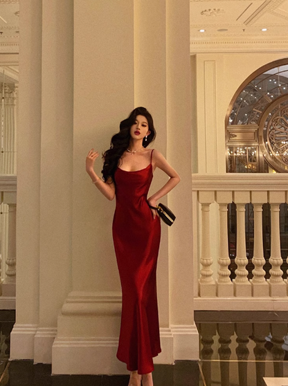 Sexy Mermaid Spaghetti Straps Burgundy 21st Birthday Dress Holiday Outfit Birthday Outfits For Women DP0193