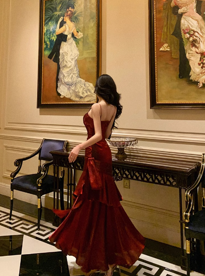 Sexy Mermaid Spaghetti Straps Burgundy 21st Birthday Dress Holiday Party Birthday Outfits For Women DP0192