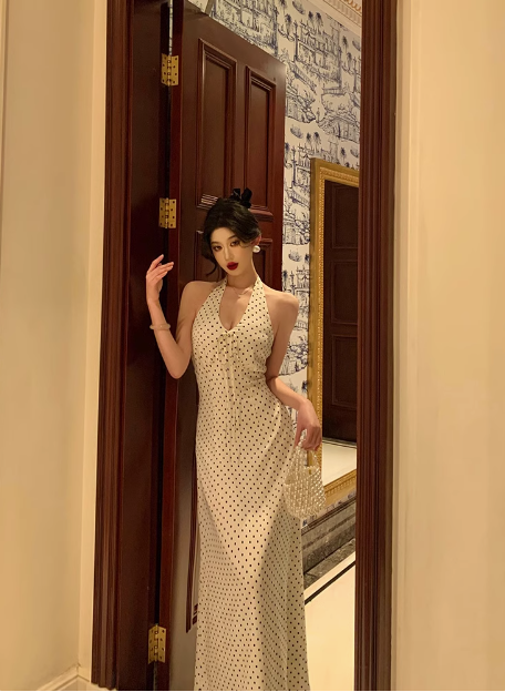 Pretty Sheath Halter Black Polka Dots 21st Birthday Dress Party Outfits Birthday Outfits For Women DP0190