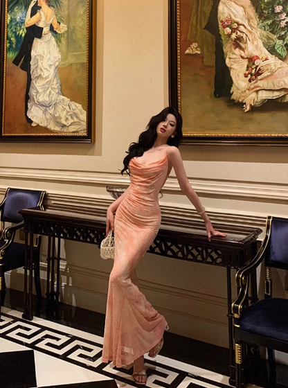 Sexy Mermaid Spaghetti Straps Pink Floral 21st Birthday Dress Holiday Party Birthday Outfits For Women DP0180