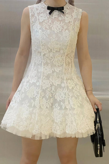 loveedsTM-Round Neck Sleeveless Lace Waist Mesh Tulle Puffy Dress