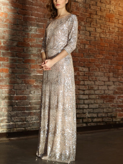 V-neck Long Sleeves With Print Maxi Dress