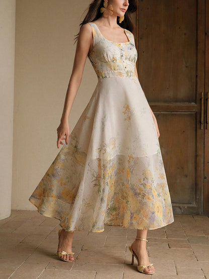 Women's Elegant Floral Print Camisole Dress