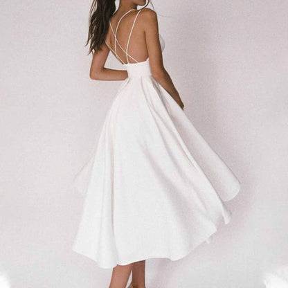 loveedsTM-Elegant Guest Wedding Fomral Long Party Dresses for Women Summer White Sexy Slip Backless Ball Gown Midi vestidos Casual