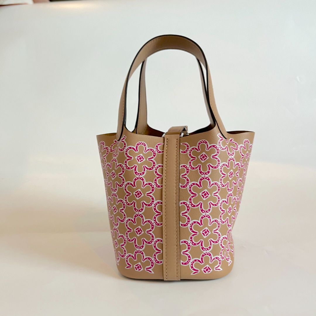 Hermès Micro Lucky Daisy Picotin 14 Swift Chai / Rose / White