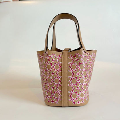 Hermès Micro Lucky Daisy Picotin 14 Swift Chai / Rose / White