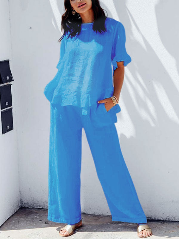 Ruffle Edge Cotton Linen Women's Suit