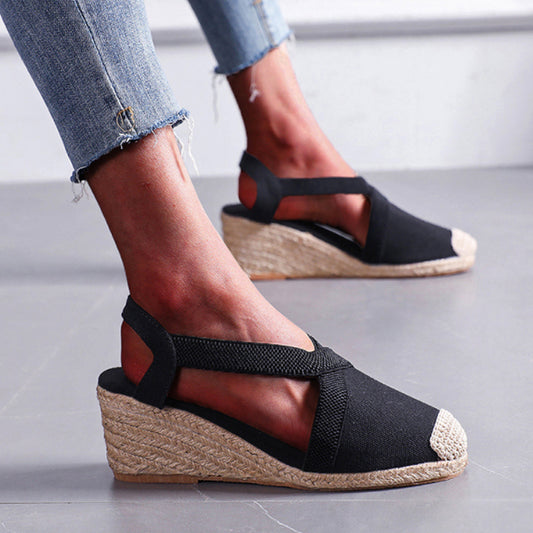 Retro Baotou straw woven wedge sandals