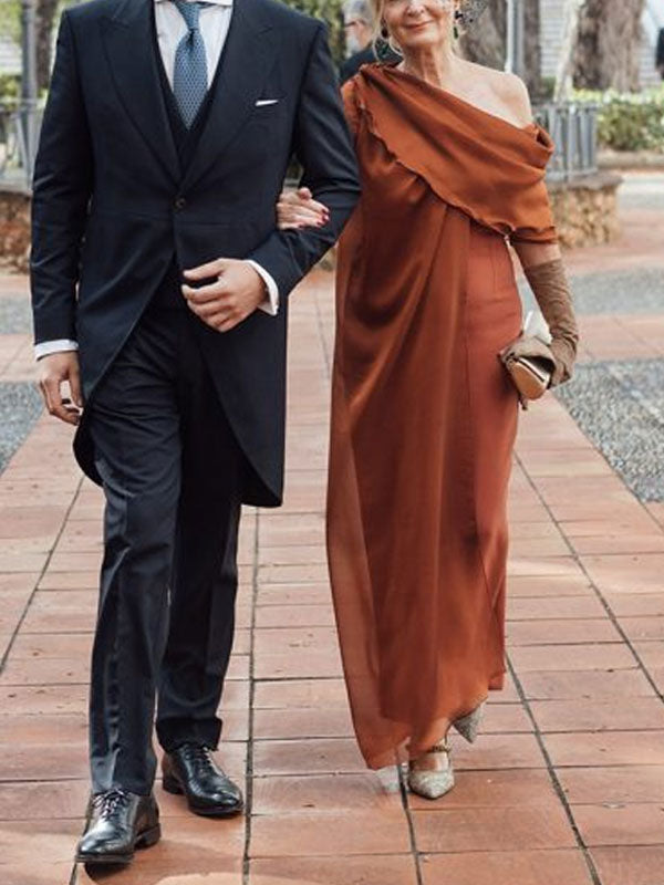 Off-shoulder Solid Color Elegant Wedding Guest Dress