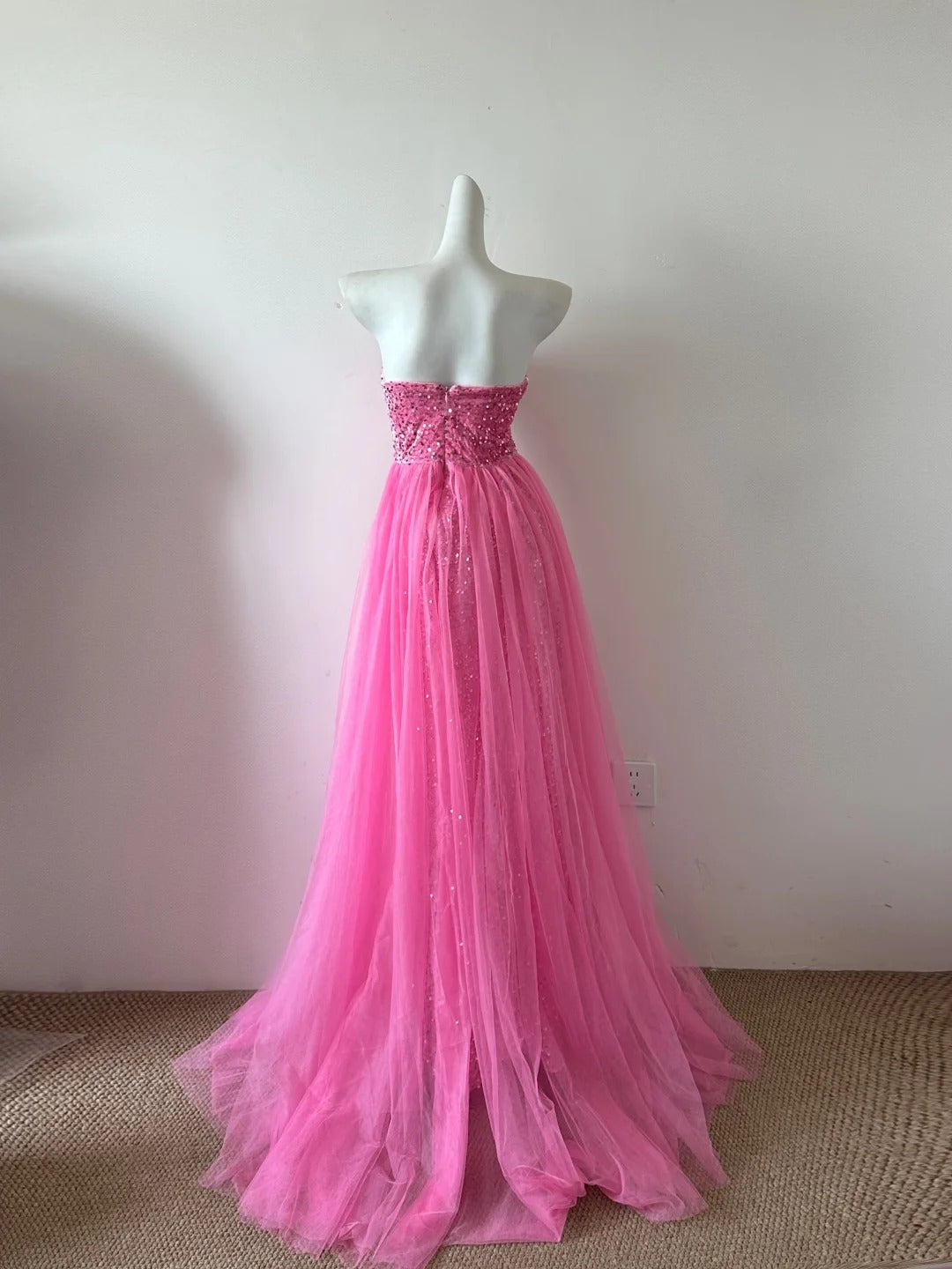 Pink Gorgeous Shiny Fashion Elegant Long Floor Length Sequined Tulle Ball Gown Evening Gown Party Dress Prom Gown gh4041