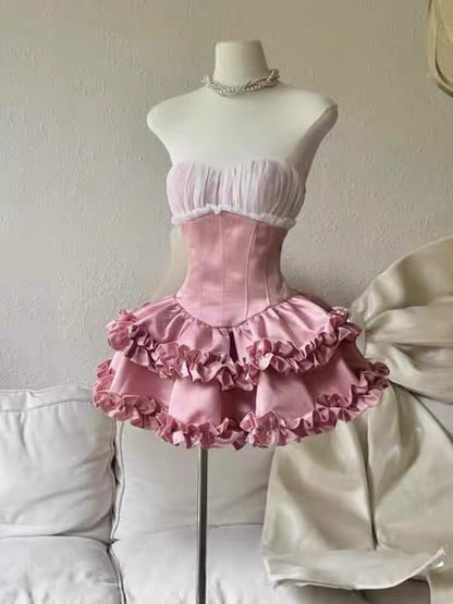 Cute Ball Gown Strapless Pink Party Dresses Short Formal Homecoming Dresses Night Chic Elegant Short Dresses Cocktail Dress 16th Birthday Outfits Hoco Dresses DH2759