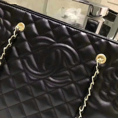 CHANEL Rosaire « Florence » Sheepskin Leather Tote Bag With Camellia Pattern Black  W35 x H26 x D12 CM