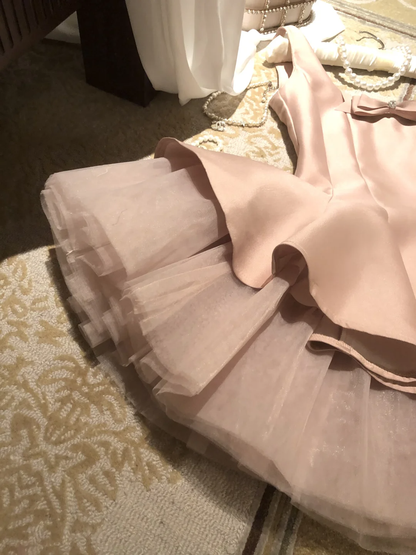 Pink Sweet Cute Elegant Short Tulle Satin Bow Decoration Homecoming Dress Evening Dress Birthday Party Dress Prom Dress Prom Dress gh4077