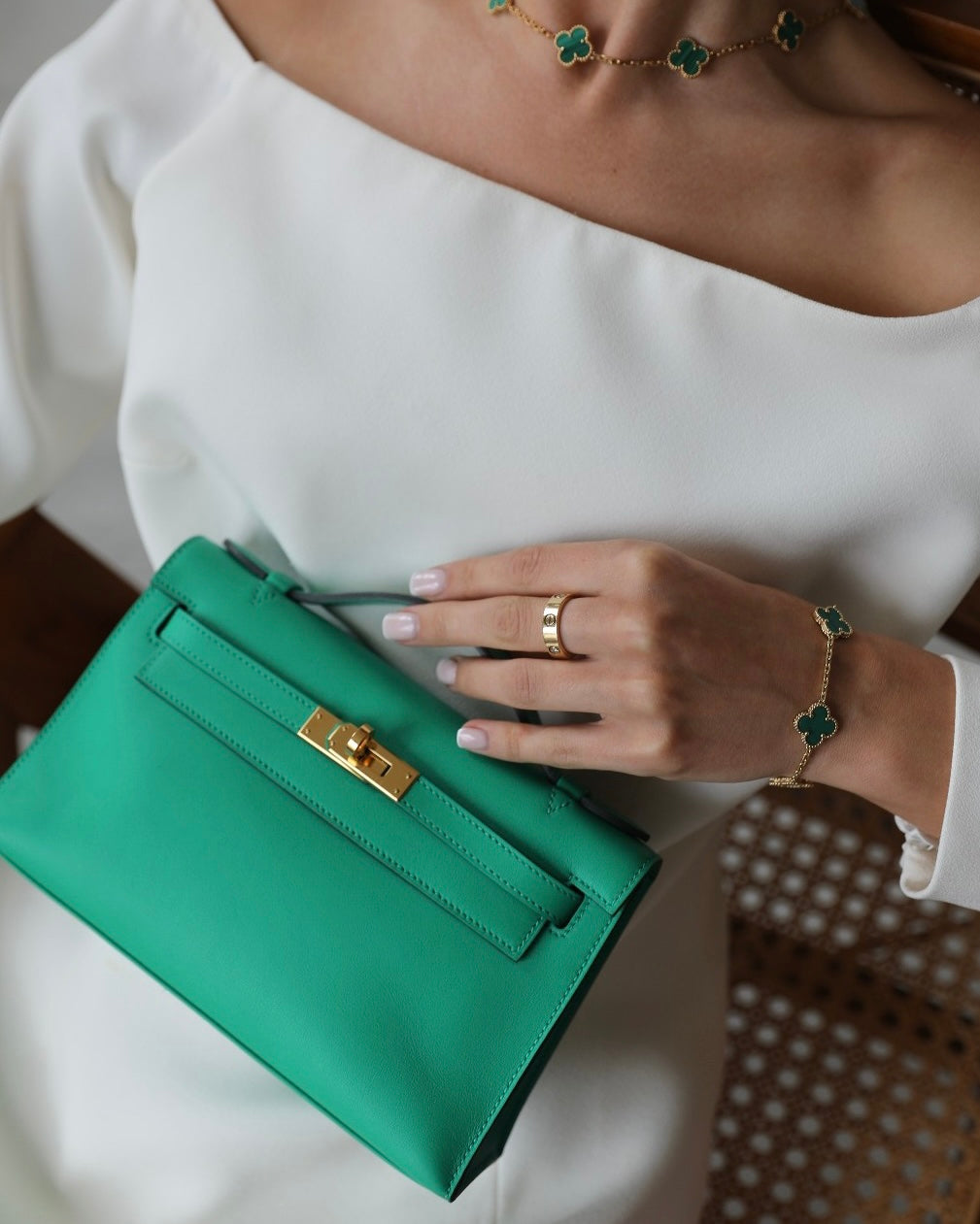 *FIRE PRICE* Hermès Kelly Pochette in Menthe Swift Leather with Gold Hardware