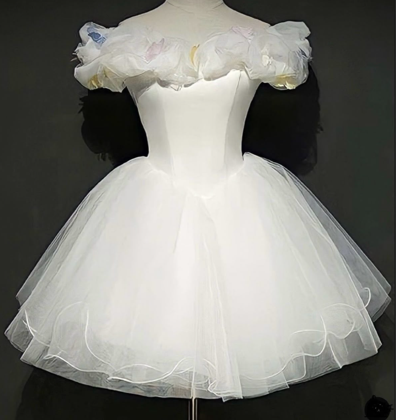 Elegant Off The Shoulder Tulle Satin A Line Homecoming Dress White Short Birthday Outfits S750
