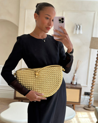 Bottega Veneta Metallic Gold Intrecciato Leather Clutch Bag with Gold Hardware