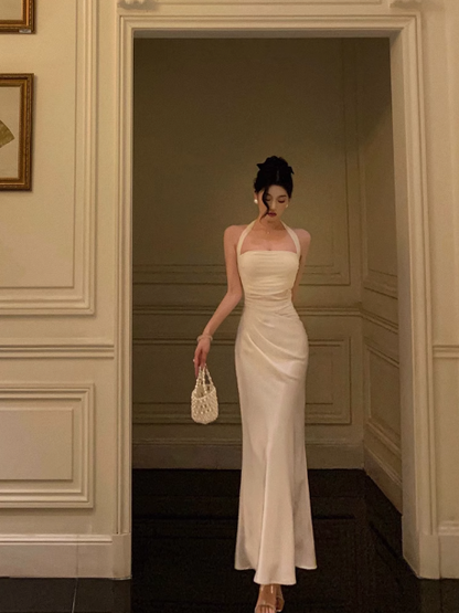 Sexy Sheath Halter White 18th Birthday Dress Long Party Birthday Outfits For Women DP0157